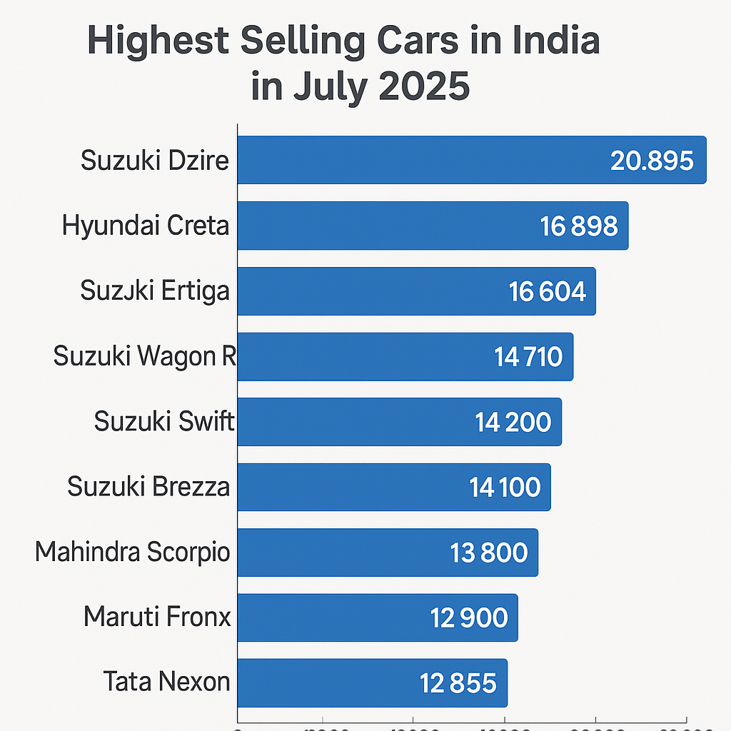 जुलाई 2025 कार बिक्री: मारुति सुज़ुकी का दबदबा, हुंडई क्रेटा और स्कॉर्पियो भी चमके!